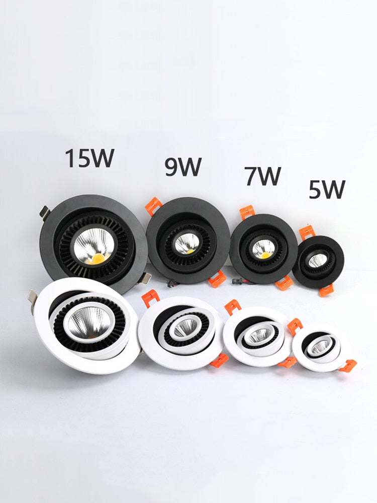 Rotatable Angle LED Recessed Downlight 5W 7W 9W 15W 85-265V LED Ceiling Spot Light 3000K/4000K/6000K Black/White Housing Light