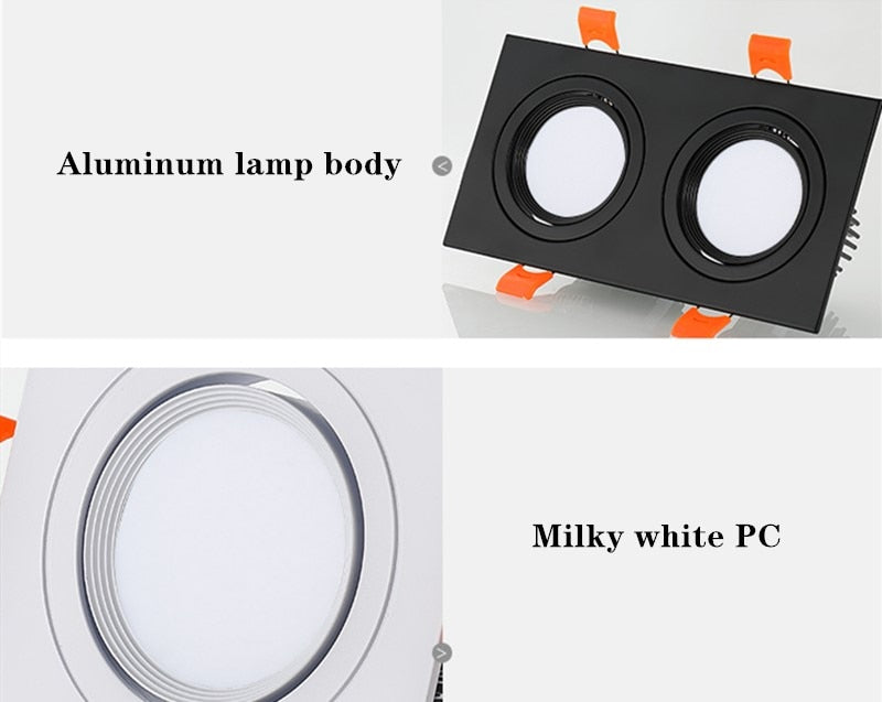 Recessed Square Bright white black LED Dimmable Downlight COB 7W 9W 12W 14W 18W 24W LED Spot light Ceiling Lamp AC85-265V