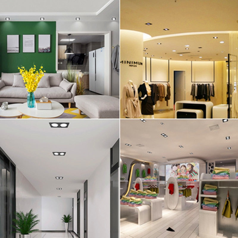 Recessed Square Bright white black LED Dimmable Downlight COB 7W 9W 12W 14W 18W 24W LED Spot light Ceiling Lamp AC85-265V