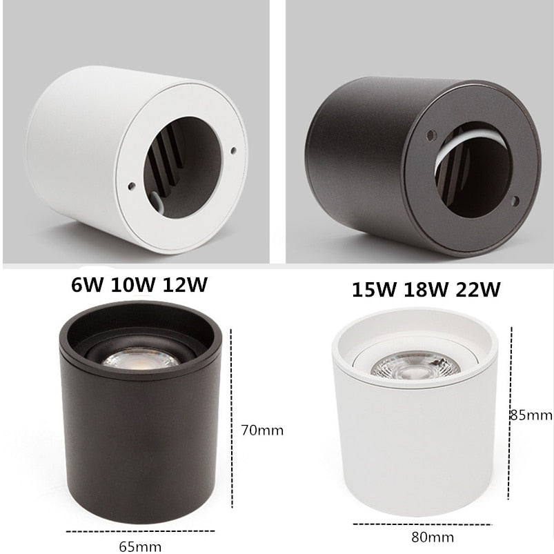 Dimmable Cylinder LED Downlights 6W 10W 12W 15W 22W COB Ceiling Spot Lights AC85~265V Backg Round Lamps Lndoor Lighting