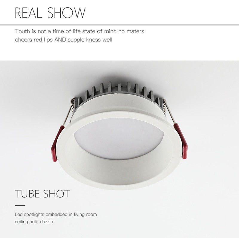 Anti Glare Dimmable Recessed Downlight lamp 7w 9w 12w 15w Led Spot Light 220V/110V Ceiling round panel light for home lighting