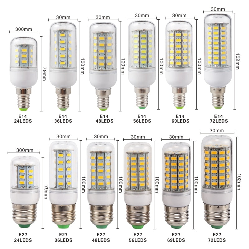 E27 E14 LED Corn Bulb 24 36 48 56 69 72 LEDs SMD 5730 220V Lampasas LED Lamp Chandelier Candle LED Light Bombillas