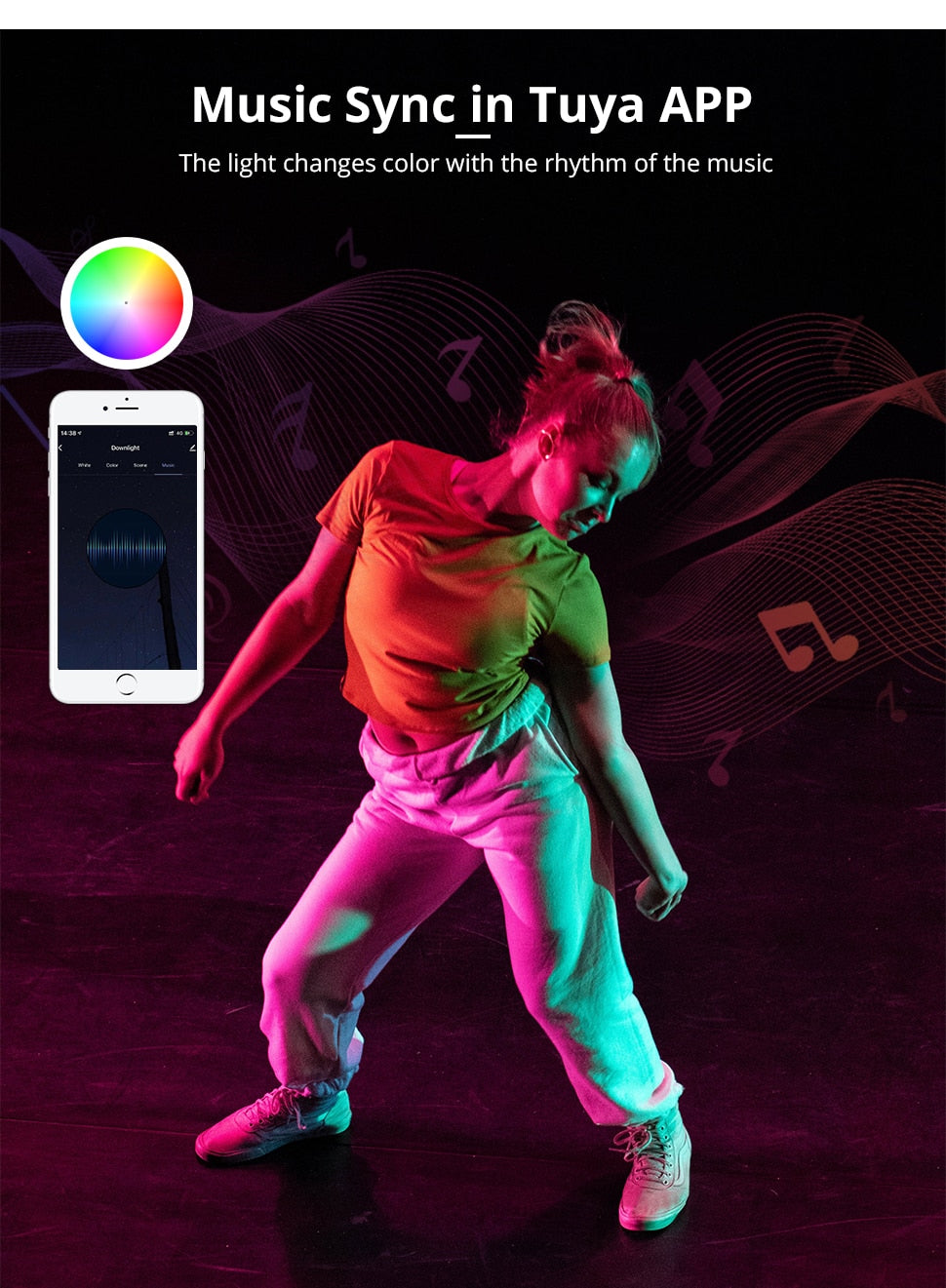 Benexmart Tuya WiFi LED Surface Mounted Light Dimmable Downlight for Ceiling 9W RGBCW NO Hole Round Spotlight Alexa Google Home