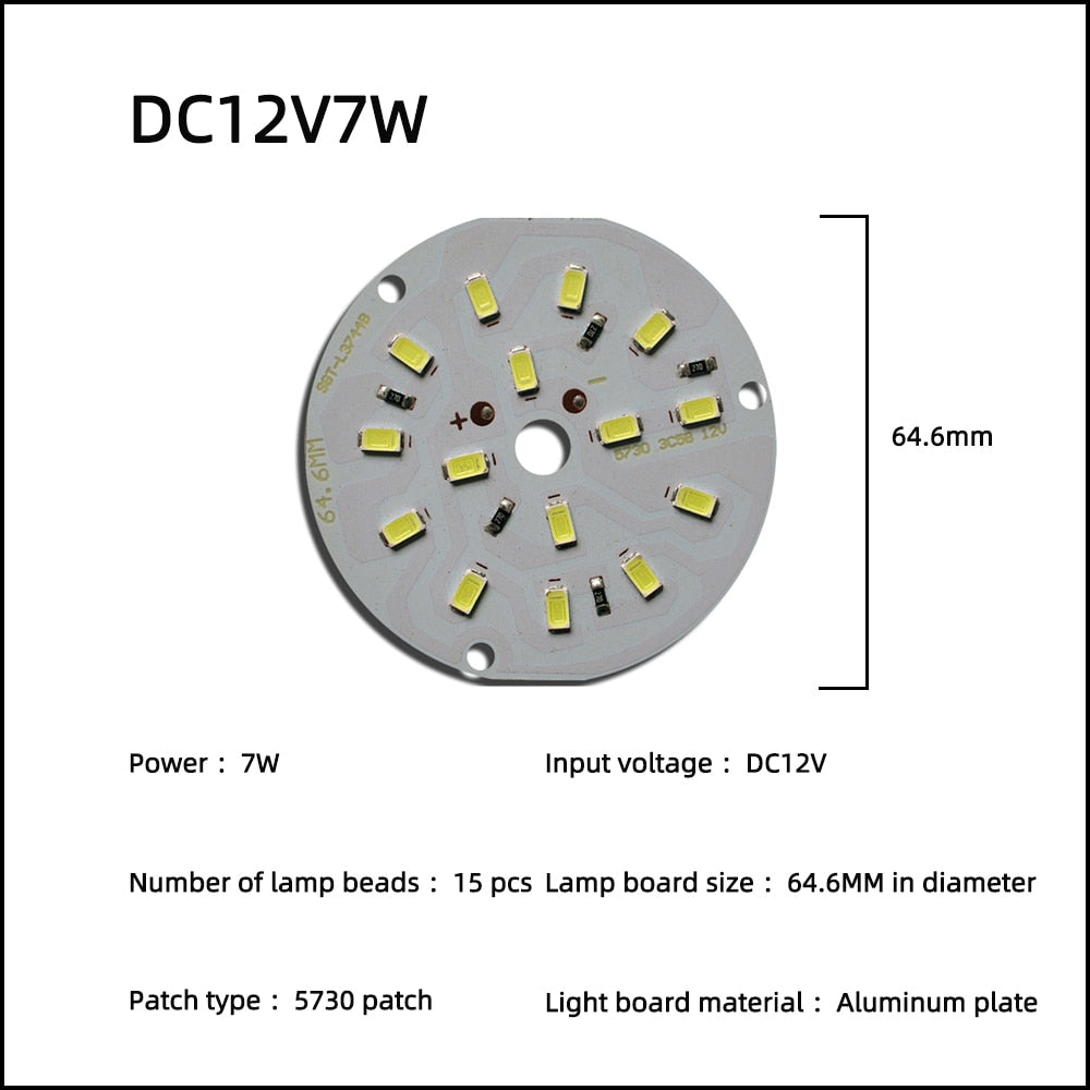 LED Chip 3W 5W 7W 9W 12W 15W 18W 24W 10pcs/lot DC12V Low Voltage White Light Source Round SMD 5730 Lamp board For Downlight
