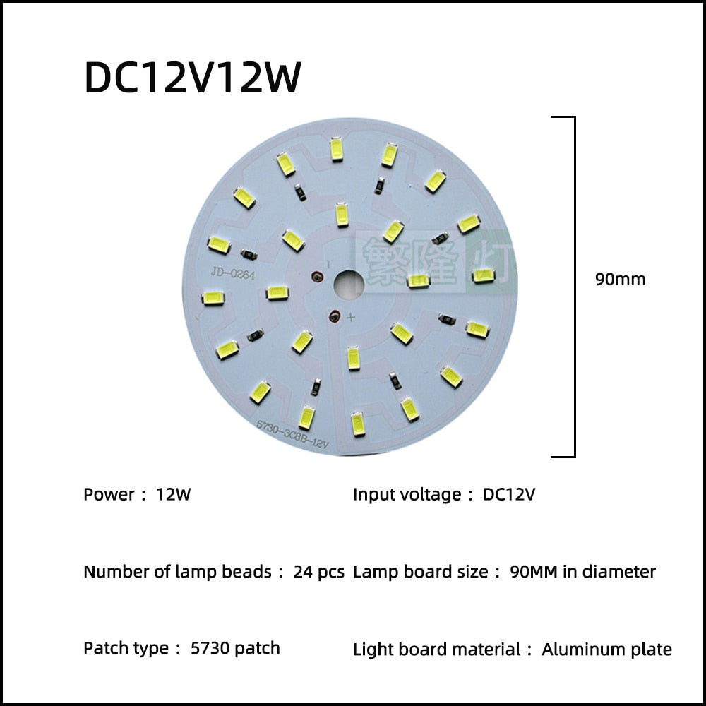 LED Chip 3W 5W 7W 9W 12W 15W 18W 24W 10pcs/lot DC12V Low Voltage White Light Source Round SMD 5730 Lamp board For Downlight