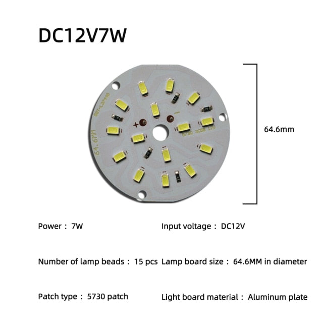 LED Chip 3W 5W 7W 9W 12W 15W 18W 24W 10pcs/lot DC12V Low Voltage White Light Source Round SMD 5730 Lamp board For Downlight