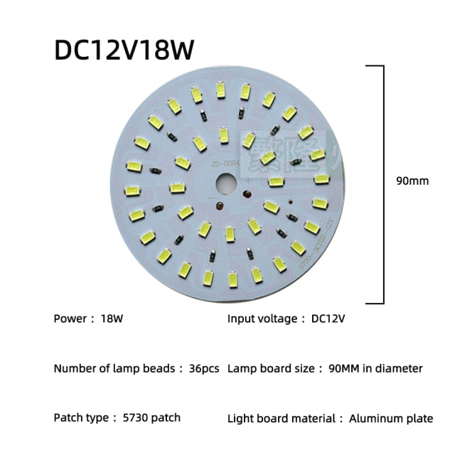 LED Chip 3W 5W 7W 9W 12W 15W 18W 24W 10pcs/lot DC12V Low Voltage White Light Source Round SMD 5730 Lamp board For Downlight