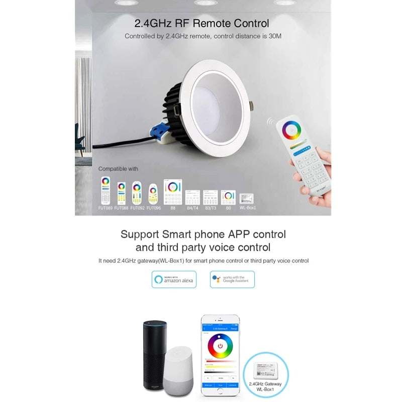 Miboxer Anti-glare RGB+CCT LED Downlight 6W 12W 18W Smart Indoor Led Ceiling Lamp For Living Room FUT070 FUT071 FUT072 AC100~240V