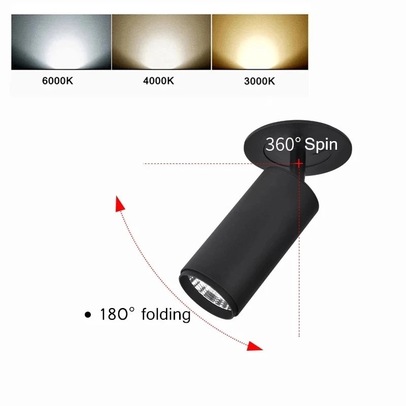 Dimmable Embedded COB Ceiling 7w 12w AC85-265V Rotate 360 Degrees Bull's Eye Spotlight LED Downlight Warm White Home Lighting