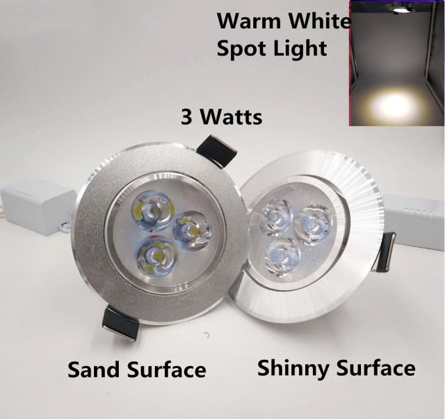 Silver White Ultra Bright LED Downlight 3W Beam Angle Thin Round LED Ceiling Recessed Spot Light AC85~240v Down Light 8 Colors