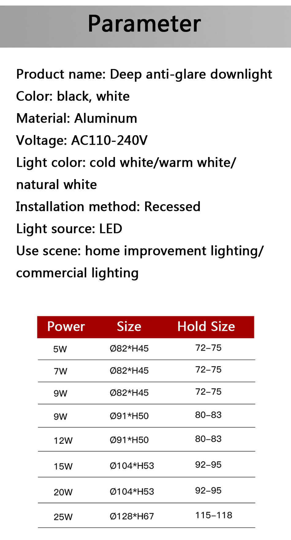 LED COB Recessed Downlight Deep Glare AC110 220V Dimmable 5W 7W 9W 12W 15W 20w 25W Round Black White LED Ceiling Spot Light