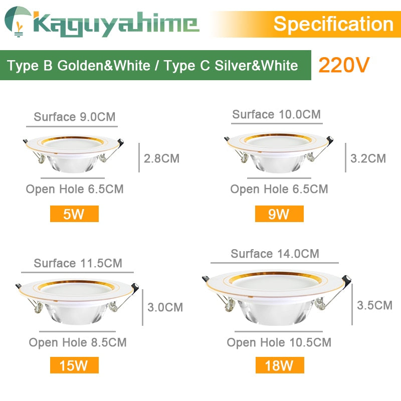 Kaguyahime Downlight 18W 15W 9W 5W 3W Recessed Round LED Lamp Indoor Lighting AC 220V 240V LED Downlight Warm White Cold White