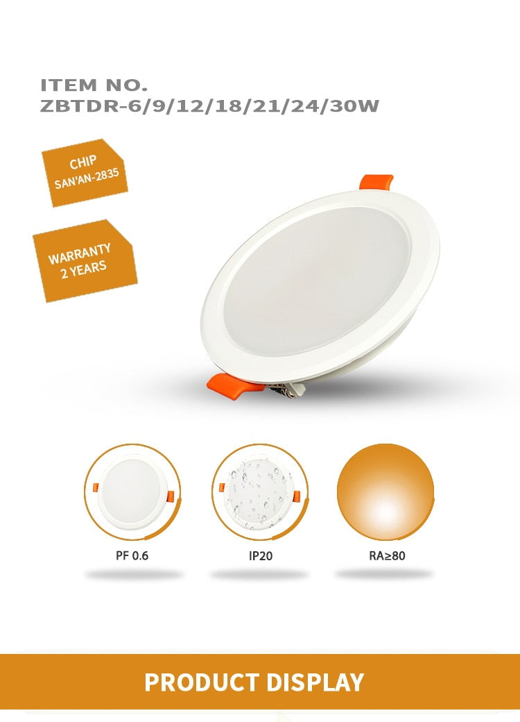 LED recessed downlight 6W 9W 12W 18W warm white cold white led kitchen living room indoor recessed ceiling light 10 assembly