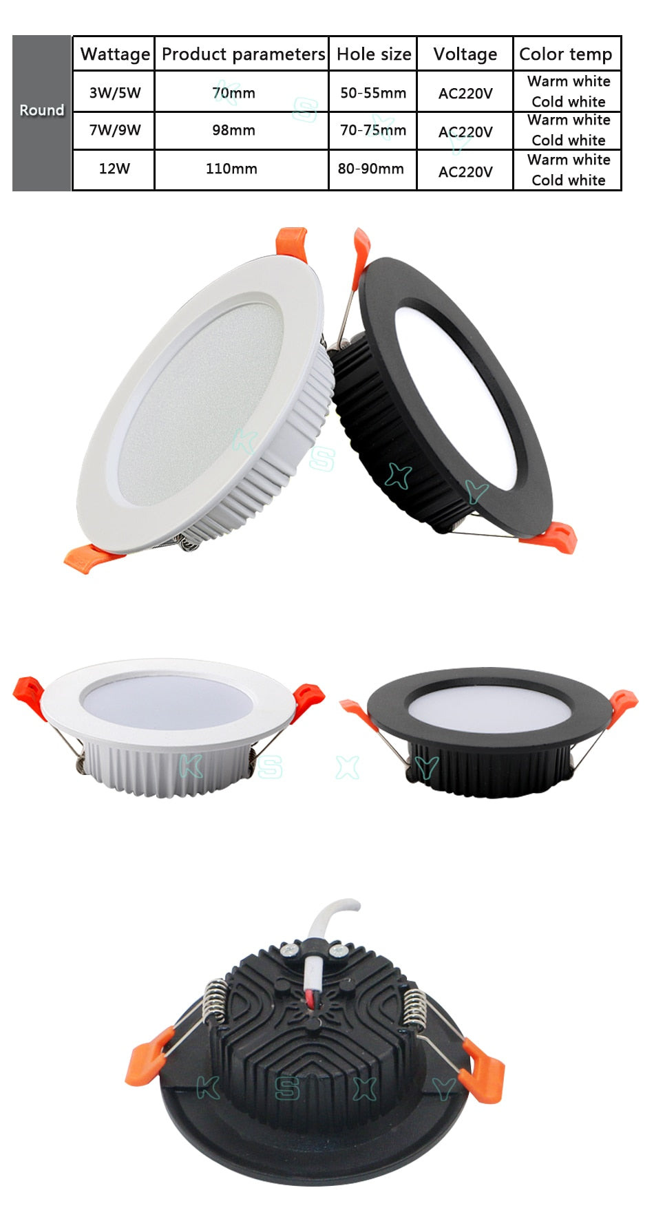 LED Downlight 3W 5W 7W 9W 12W Thick Aluminum Recessed LED Spot Lighting Bedroom Kitchen Indoor Led Down Light Lamp 220V