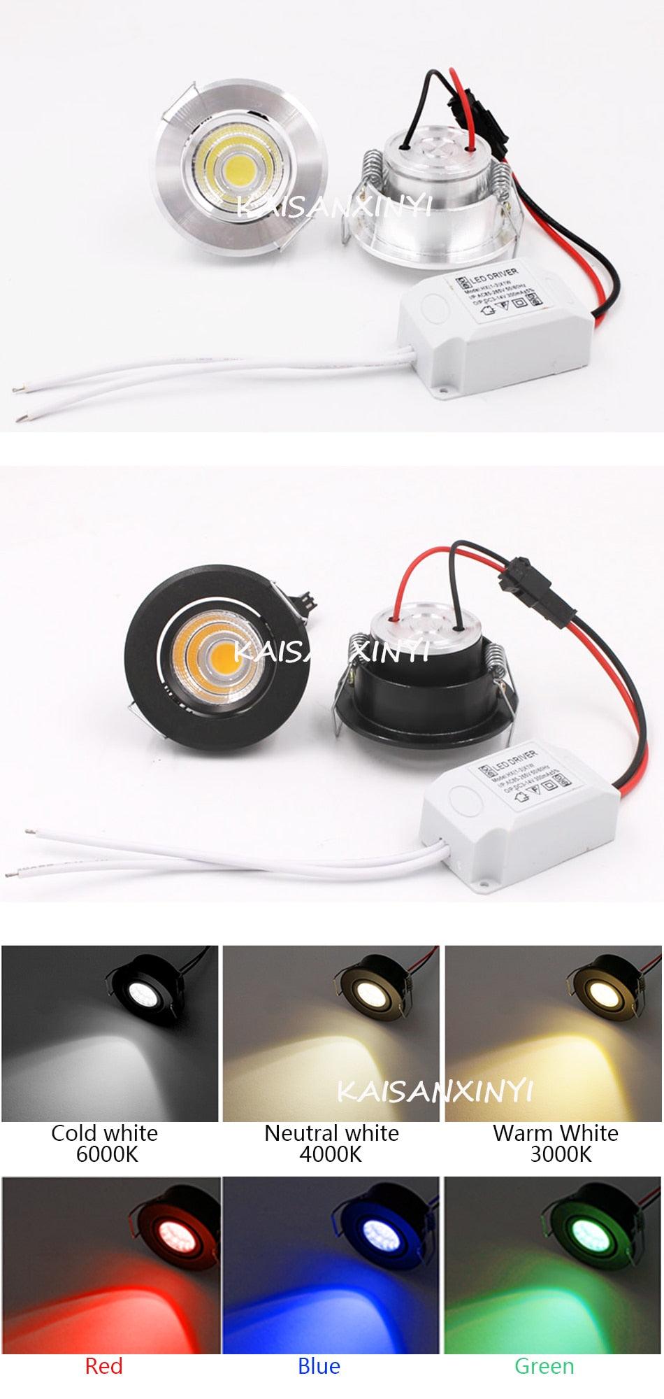 1/5pcs Aluminum Round LED Dimmable Ceiling Downlight 3W AC90-260V Recessed COB Spot Light Led Bulb With Driver - LED Lights For Sale : Affordable LED Solutions : Wholesale Prices