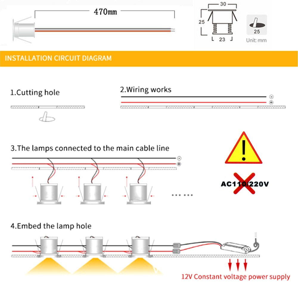 Small Recessed LED 1W 10pcs Downlight 12V Focus Spotlight Home Ceiling Stairs Walkways Cabinet Decor Mini Spot Bulb Light with Driver