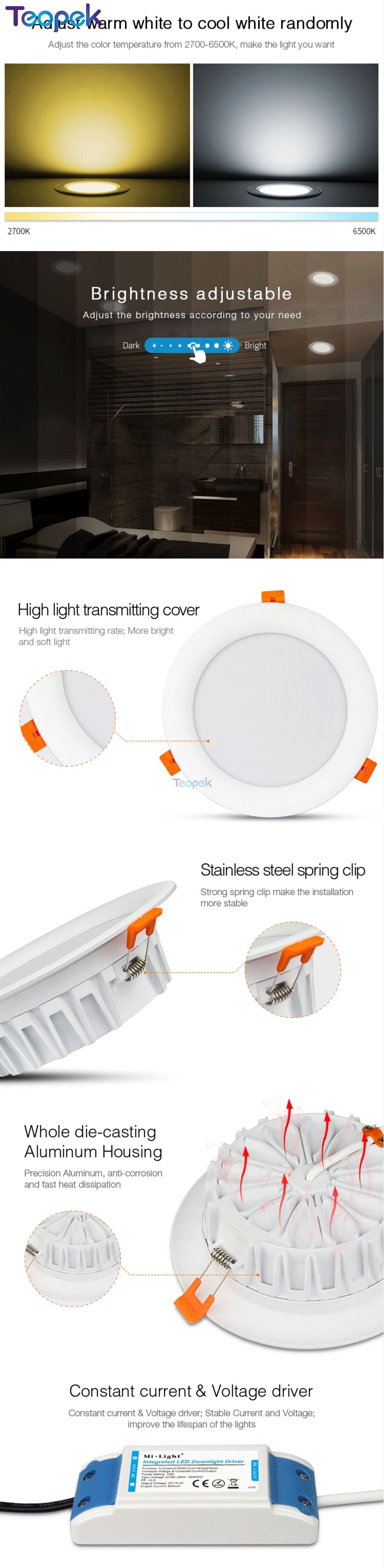 MiBoxer 18W RGB+CCT LED Downlight Dimmable Smart Indoor Living Room Light FUT065 AC110V 220V Phone Control & 2.4G Remote Control