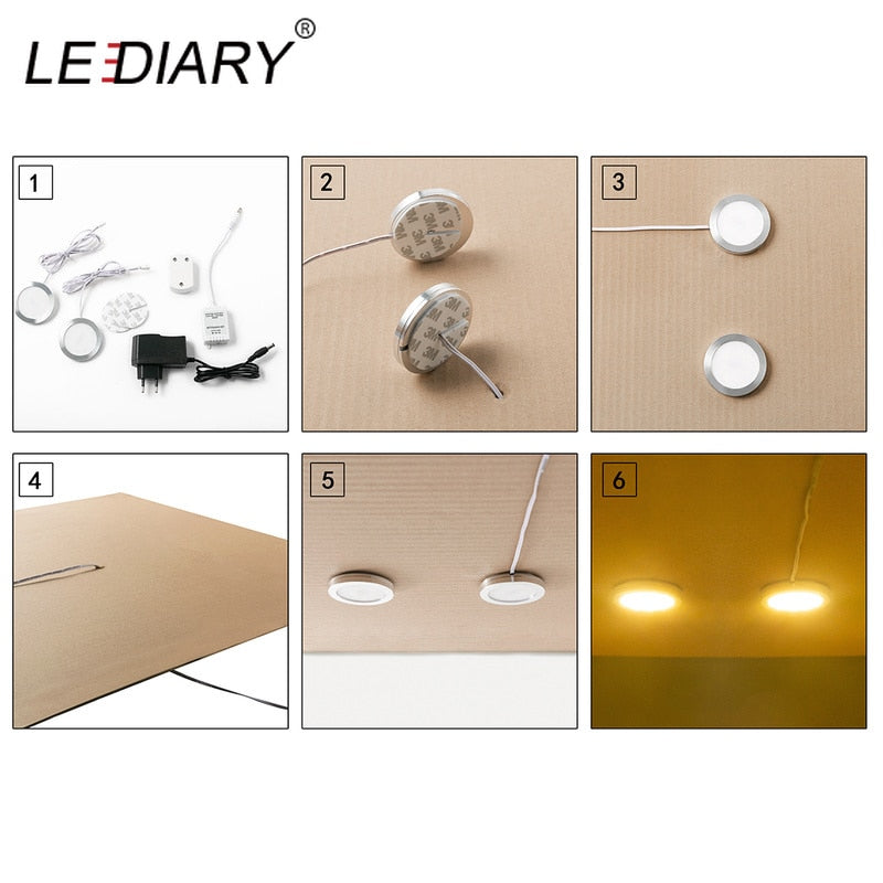LEDIARY 3W 110V 220V Dimmable Downlight 6 Lamps Surface Mounted Remote Control Silver Round Spot Led Cabinet Display Lighting