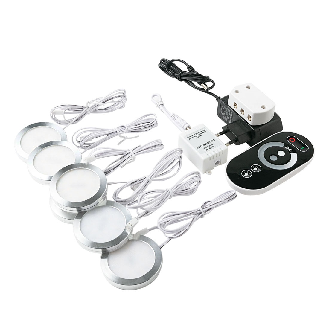 LEDIARY 3W 110V 220V Dimmable Downlight 6 Lamps Surface Mounted Remote Control Silver Round Spot Led Cabinet Display Lighting