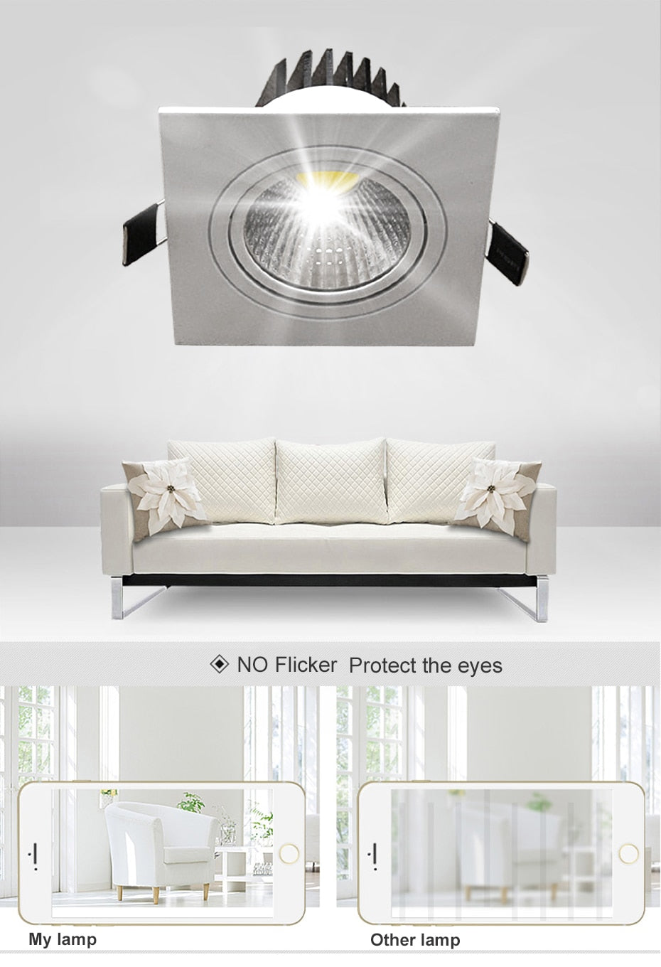 High Bright Square COB Downlights Dimmable 7W 9W 12W 15W LED Recessed Ceiling Spot Lights for Indoor Bedroom Living room AC220V