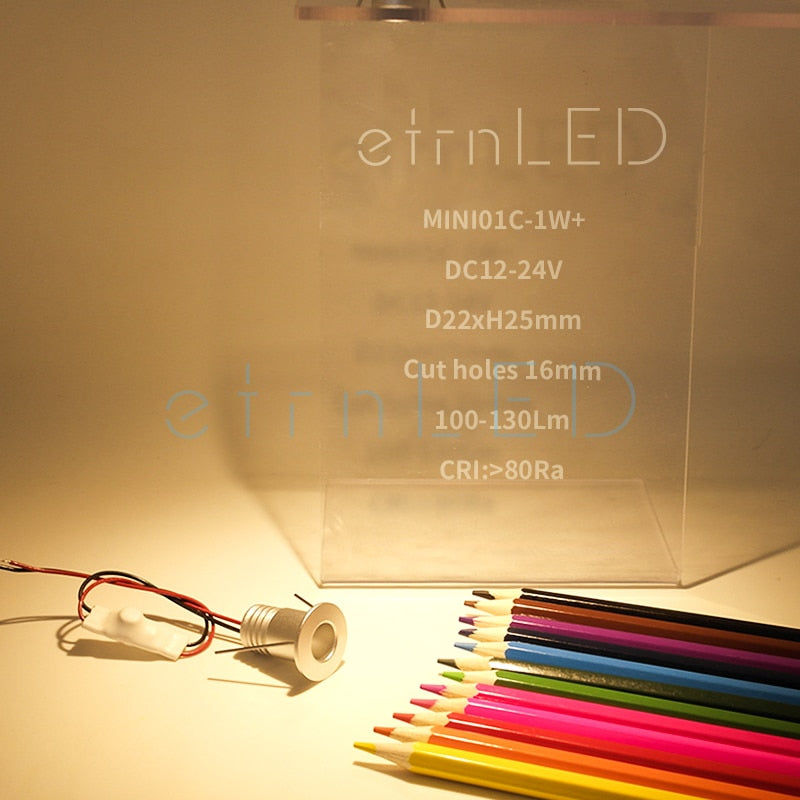 etrnLED Interior Led Spotlights Mini 12V 24V Recessed Ceiling Spot Lamp Hidden Stair Showcase Display Light with Connector 1W