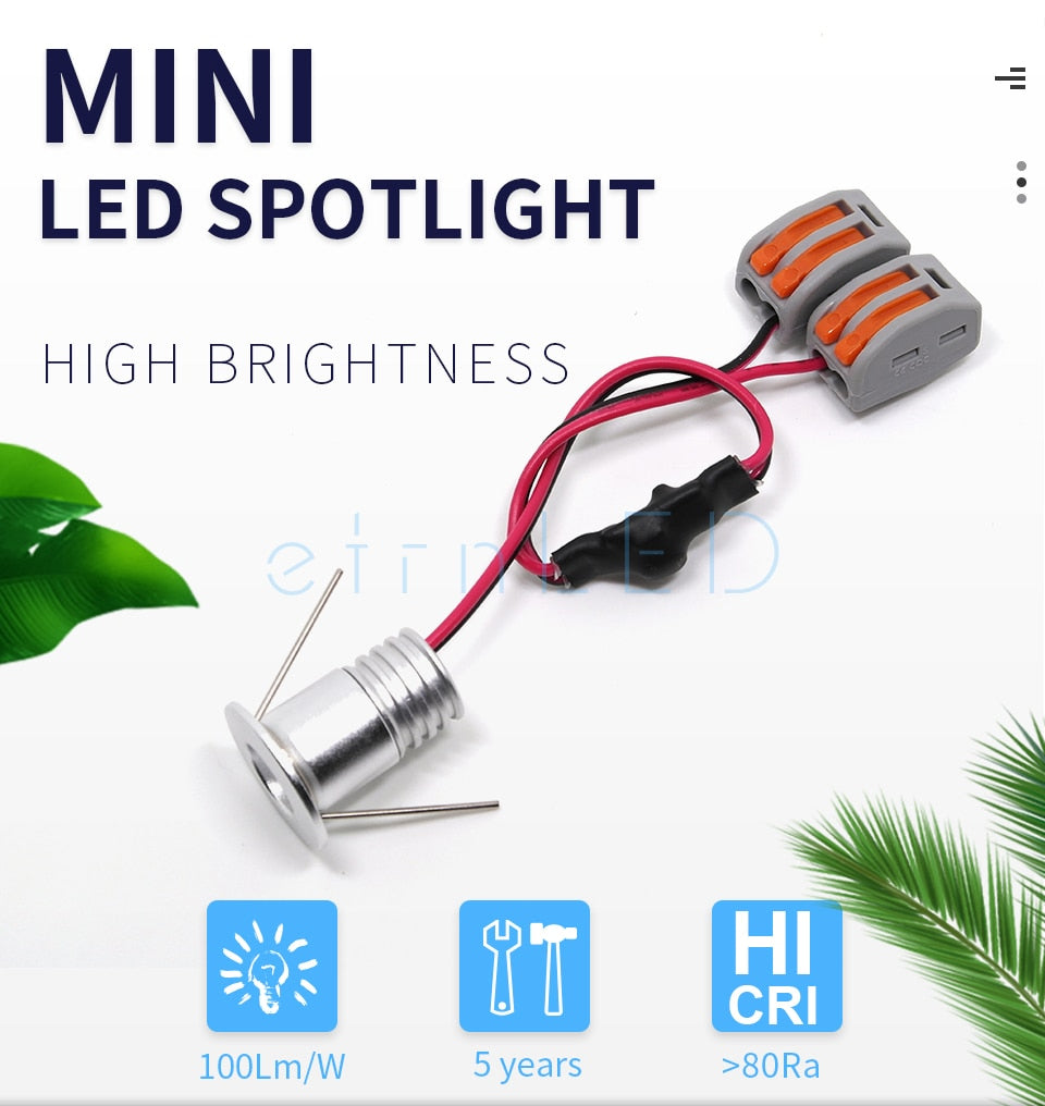 etrnLED Interior Led Spotlights Mini 12V 24V Recessed Ceiling Spot Lamp Hidden Stair Showcase Display Light with Connector 1W