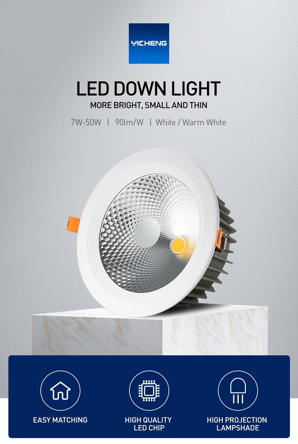 High Brightness LED Downlight Recessed Round Aluminum LED Ceiling Lamp 7W 10W 20W 30W 50W Warm Cold White AC220-240V Spotlights