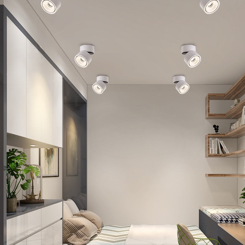 Dimmable COB LED Downlights Surface Mounted LED Ceiling Lamps 7W/10W/15W/18W Foldable And 360° Rotatable Background Spot lights