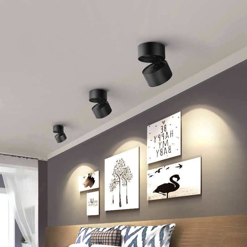 Dimmable COB LED Downlights Surface Mounted LED Ceiling Lamps 7W/10W/15W/18W Foldable And 360° Rotatable Background Spot lights