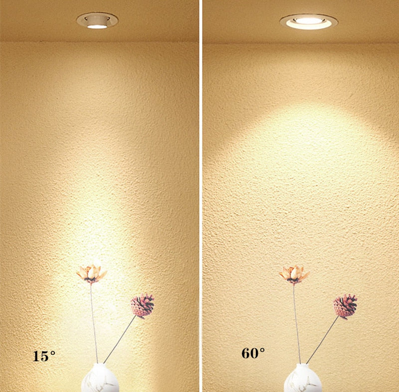 Zoom Beam Angle Adjustable 15/45/60 Degrees LED COB Recessed Downlight 10W 12W 15W LED Ceiling Spot Light for Picture Background