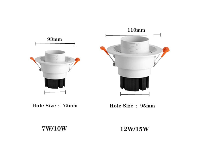 Zoom Beam Angle Adjustable 15/45/60 Degrees LED COB Recessed Downlight 10W 12W 15W LED Ceiling Spot Light for Picture Background