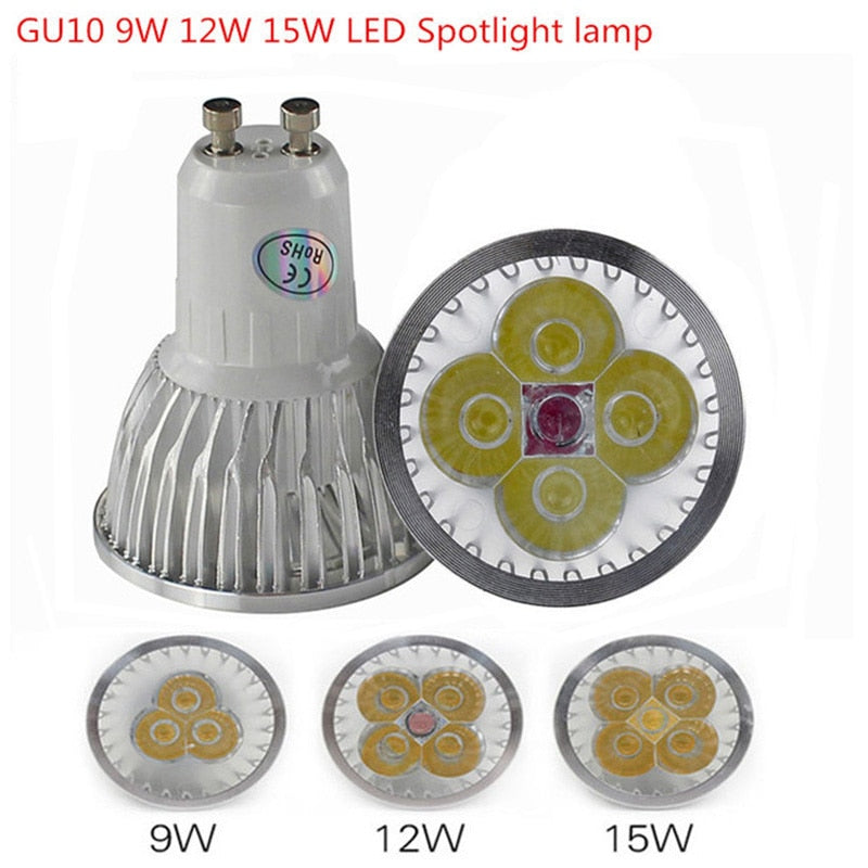 Super Bright 9w 12w 15w GU10 10X LED Bulbs Light 110v 220v Dimmable Led Spotlights warm / Cool White GU10 base LED downlight