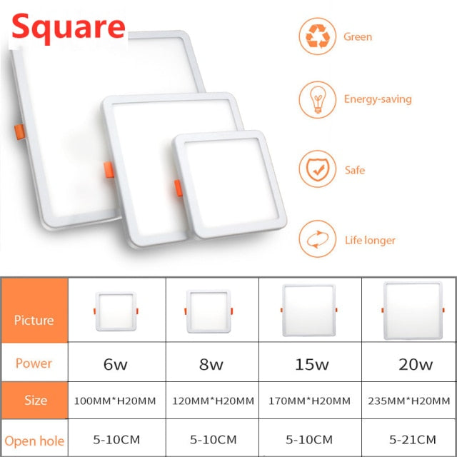 LED Panel Light 6W 8W 15W 20W Round Square Spot light AC85~265V ceiling light Indoor Recessed Downlight Down Light Home Decor