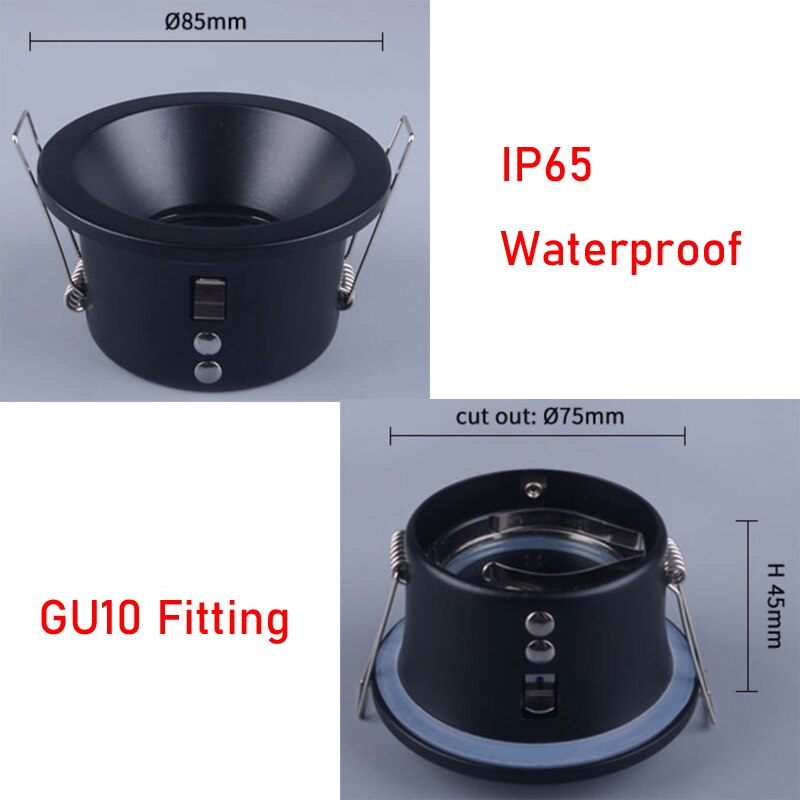 IP65 Round Deep Fire-Rated 5PCS Waterproof Recessed Downlight GU10 MR16 Fitting Matt Black White Bathroom Ceiling Spot Light