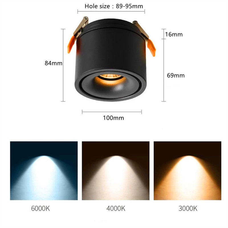 Dimmable Folding Rotating Recessed Led Downlight 7w-15W Cob Ceiling Spot Light Adjustable 110v 220v Warm White For Living Room