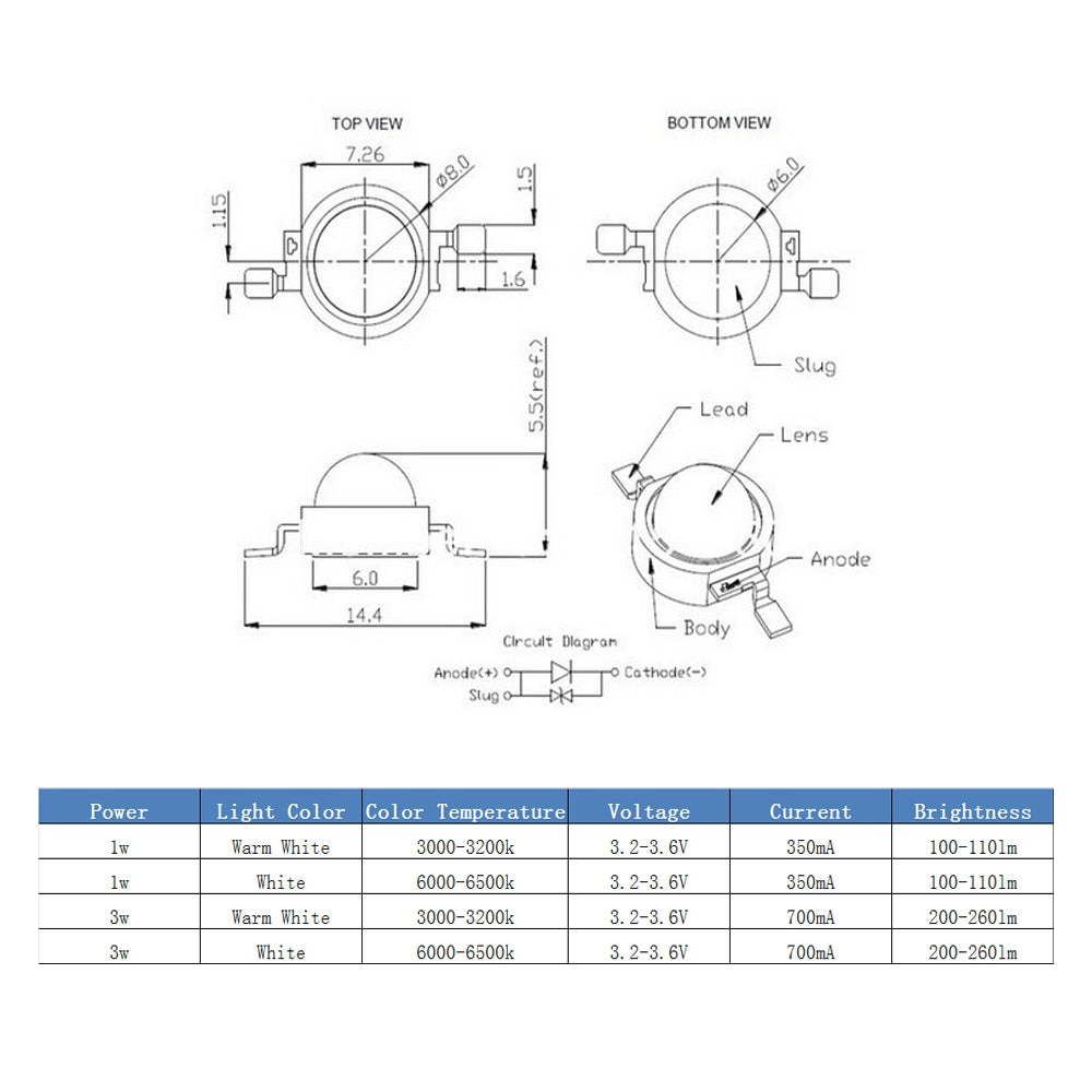 Warm White LED Source Chips Lamp Bead Epistar High Power 1W 3W Diode DIY Bulb Spotlight Flashlight Downlight 10pcs 20pcs 50pcs
