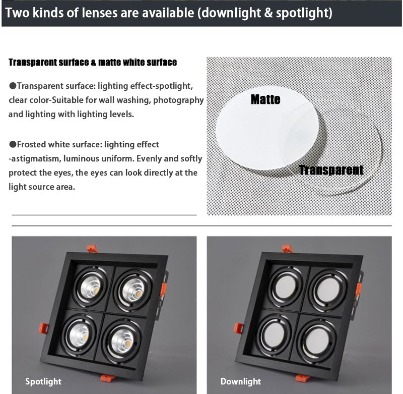 QIUBOSS Recessed LED Downlights Dimmable for Indoor Lighting 220V Led Spotlight 20W 28W 40W COB Ceiling Lamp 4pcs Light Sources