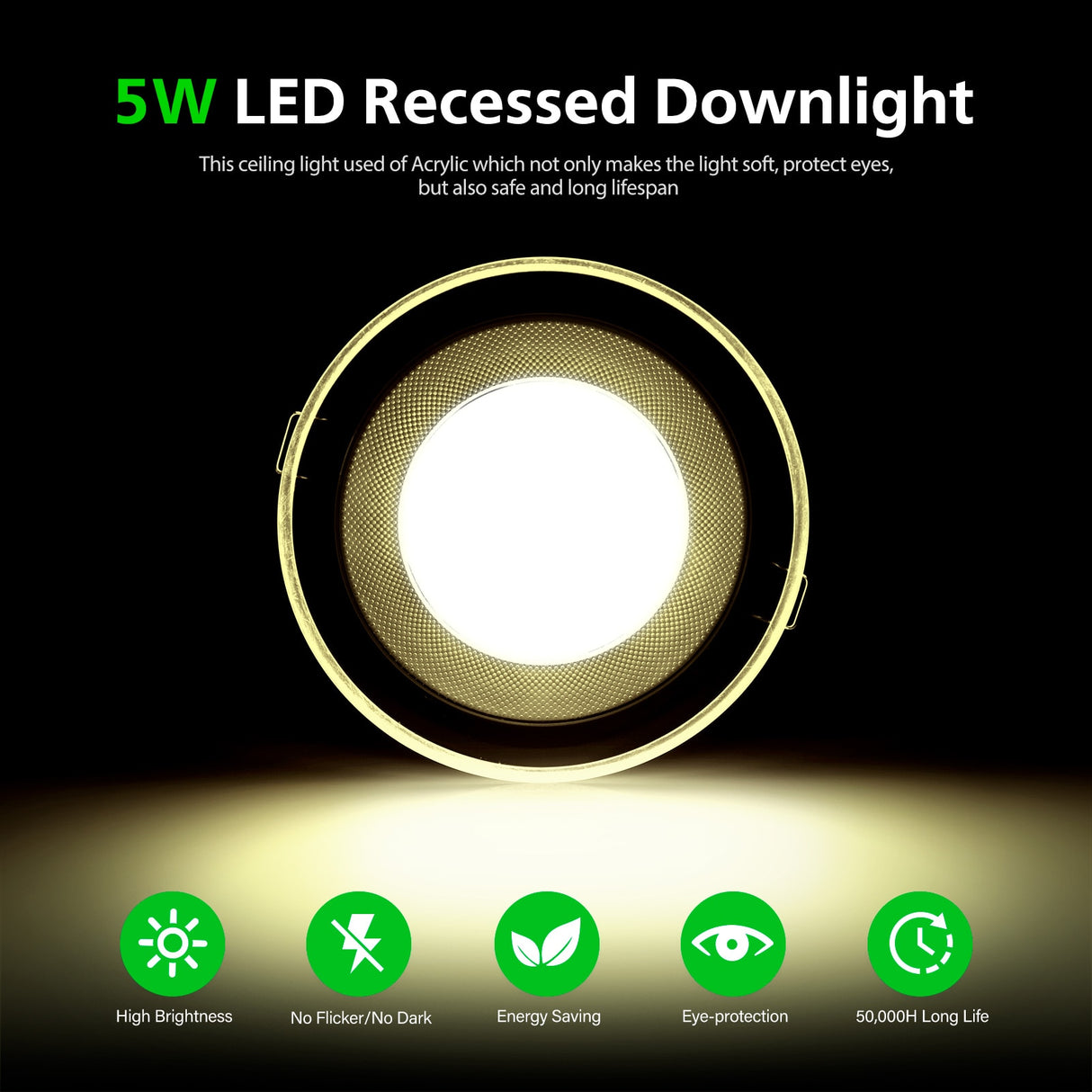 LED Ceiling Light Recessed Ceiling Light No-Flicker 500LM LED Downlight Round Lighting for Bedrooms Offices Restaurants Shopping