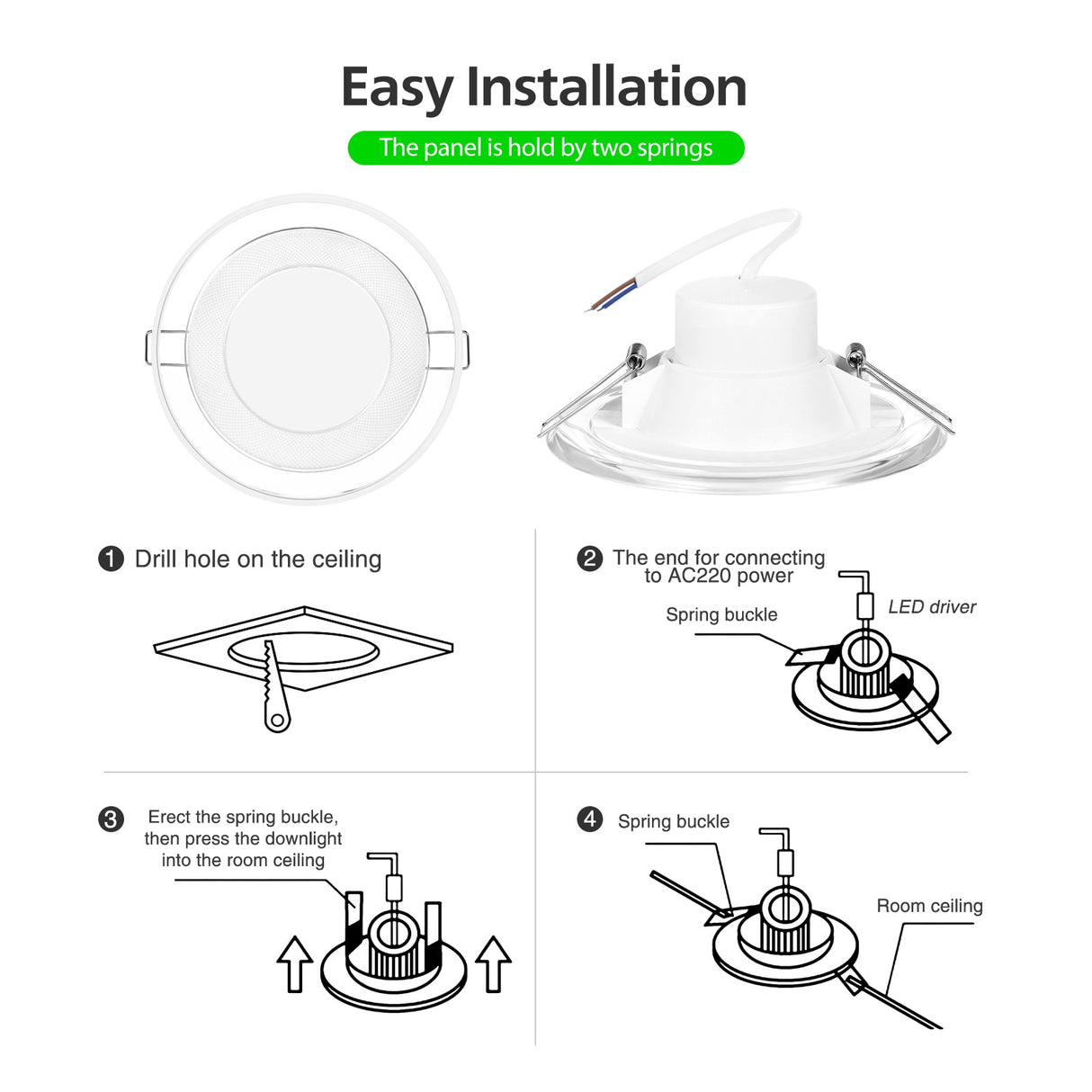 LED Ceiling Light Recessed Ceiling Light No-Flicker 500LM LED Downlight Round Lighting for Bedrooms Offices Restaurants Shopping