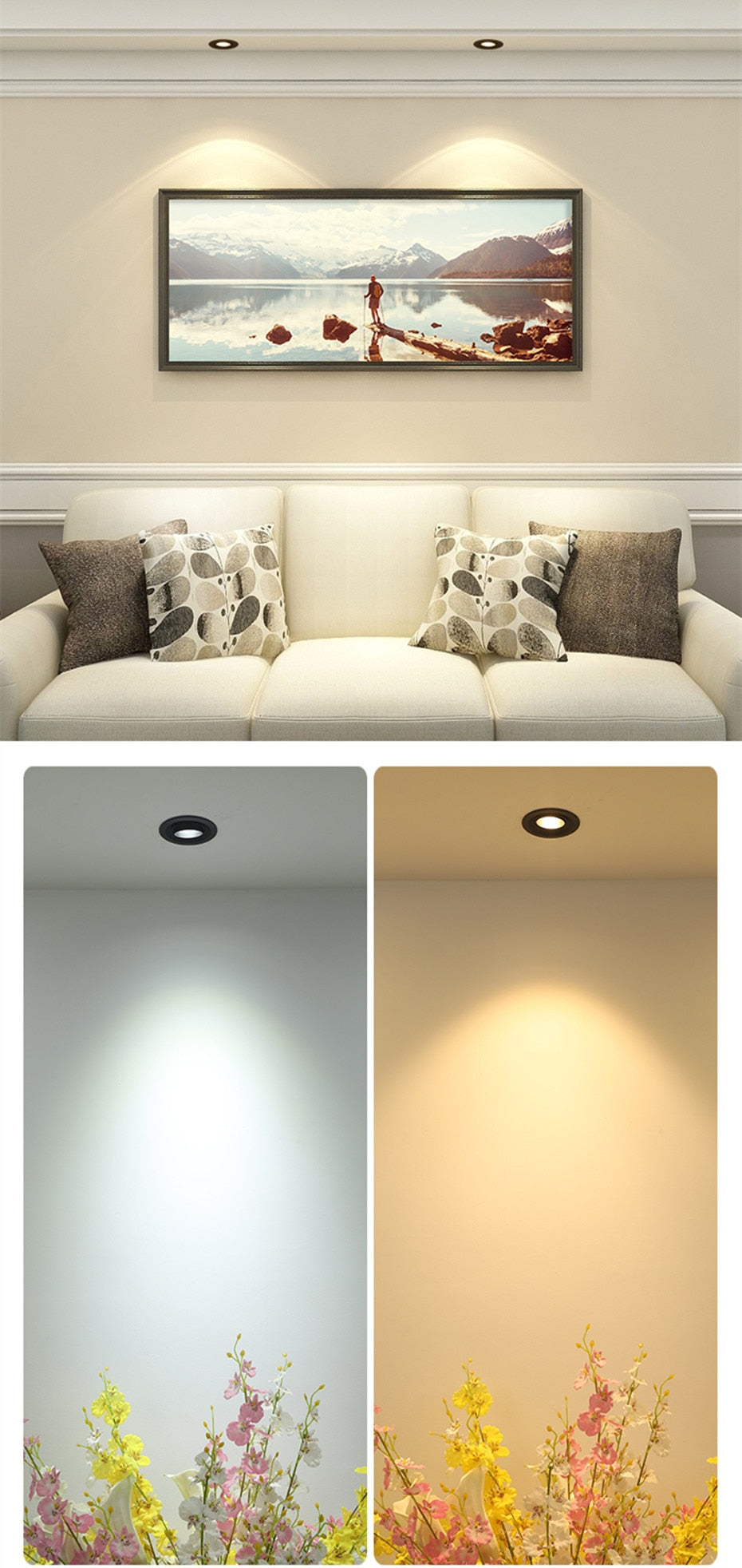 COB Dimmable LED Downlight AC85-265V Ceiling Light 5/9/12W Recessed Spotlight Warm White 3000k Natural White 6000k Indoor Lighting