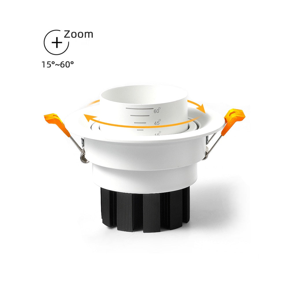 Zoom Beam Angle Adjustable 15/45/60 Degrees LED COB Recessed Downlight 12W 18W 20W LED Ceiling Spot Light for Picture Background