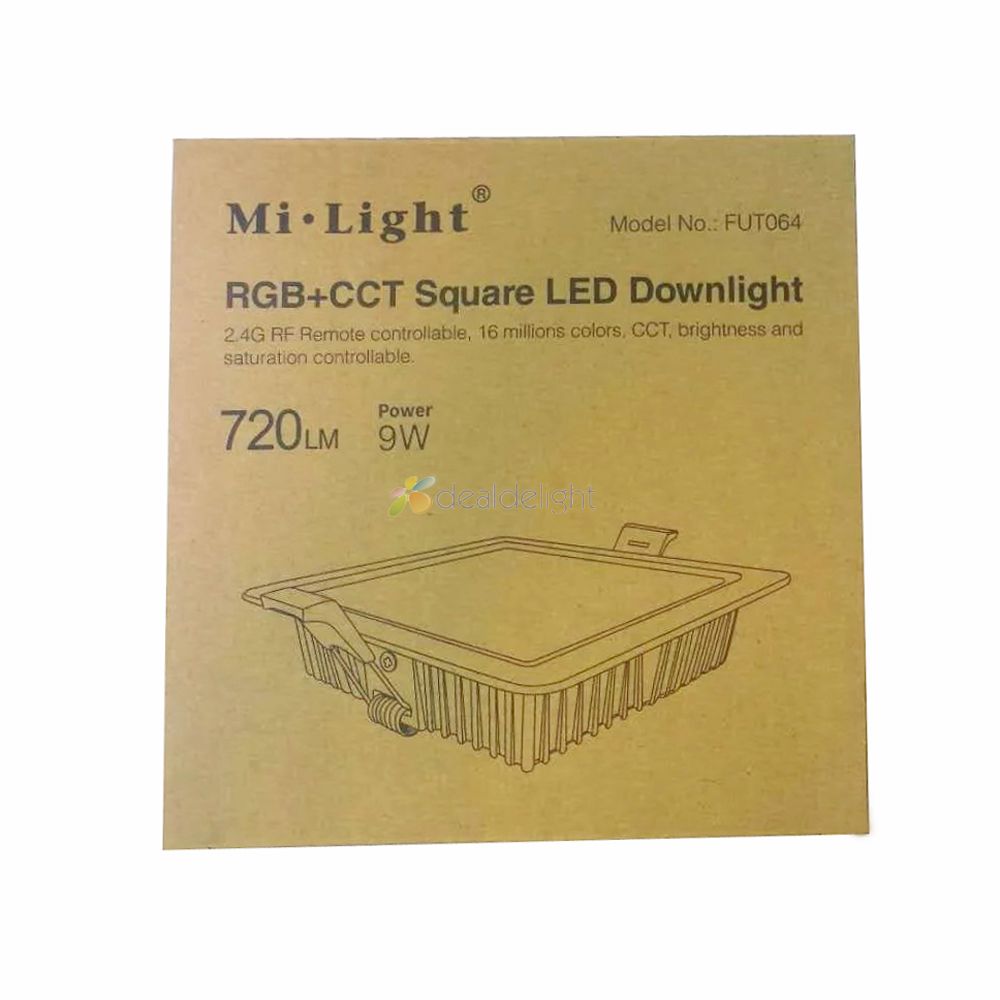 FUT064 Milight 9W RGB+CCT Square LED Downlight AC100~240V,FUT089 8-Zone RGB+CCT Remote Controller WL-Box1 Wifi