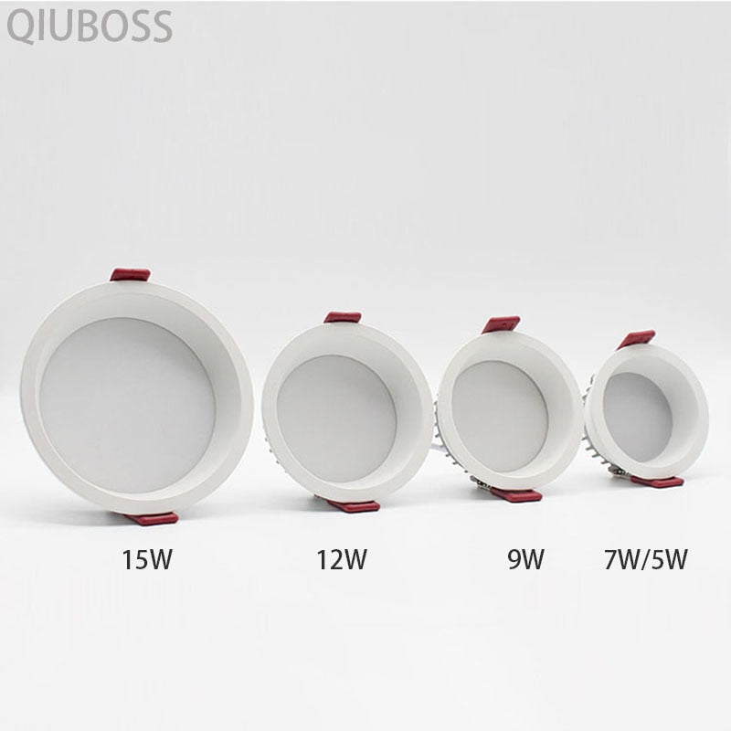 Recessed Round LED Dimmable Anti-Glare Downlight 5W/7W/9W/12W/15W Ceiling light AC85~265V Background Lamp Indoor Lighting