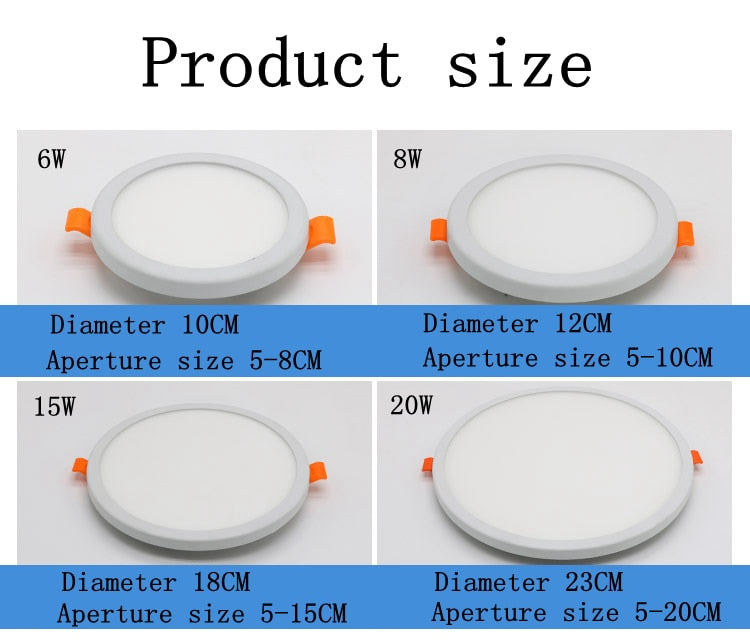 LED ultra-thin dimmable embedded downlight 6w/8w/15w/20w round AC85-265v