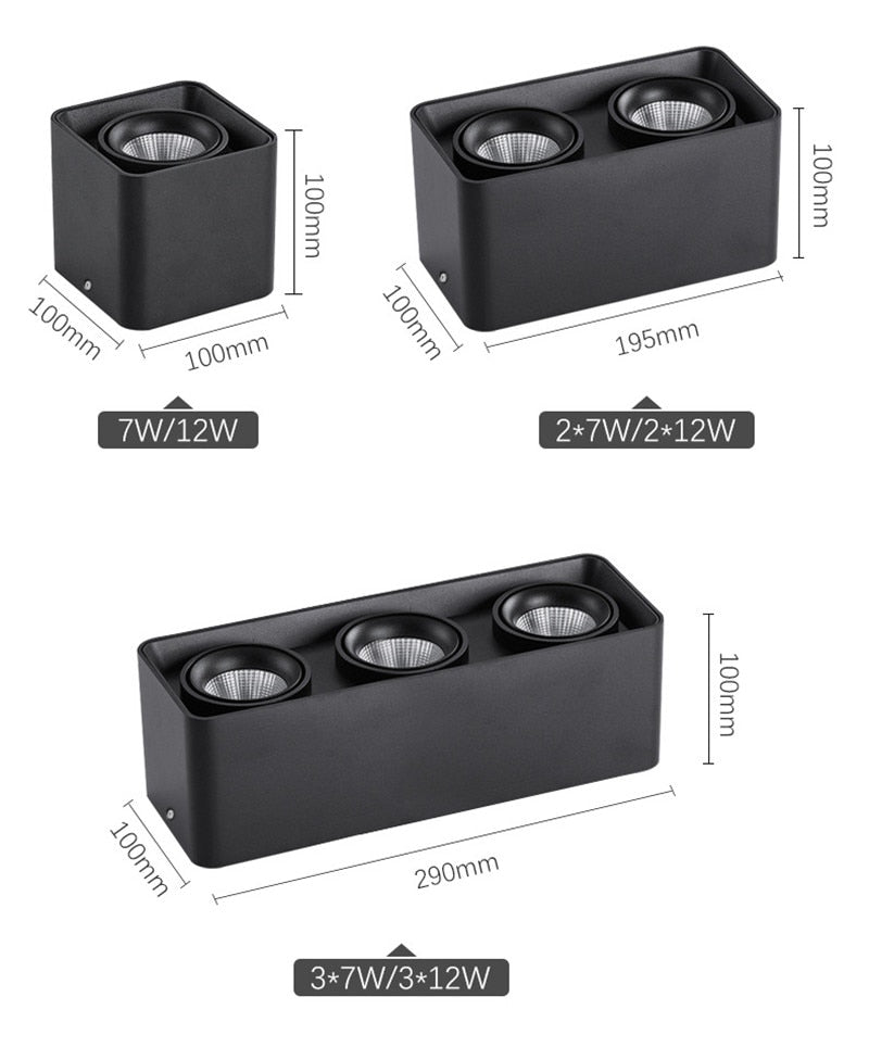 Square Surface Mounted LED COB Downlight White 7W 21W 24W 36W Dimmable 110V 220V Rotatable Ceiling Spotlight For Indoor Lighting