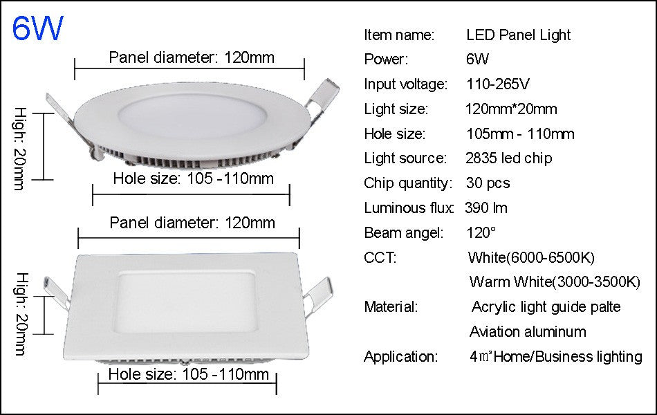 LED Panel Light Led Lights LED Downlight Panel Light Round/Square 3W 6W 9W 12W 15W 18W 24W Recessed