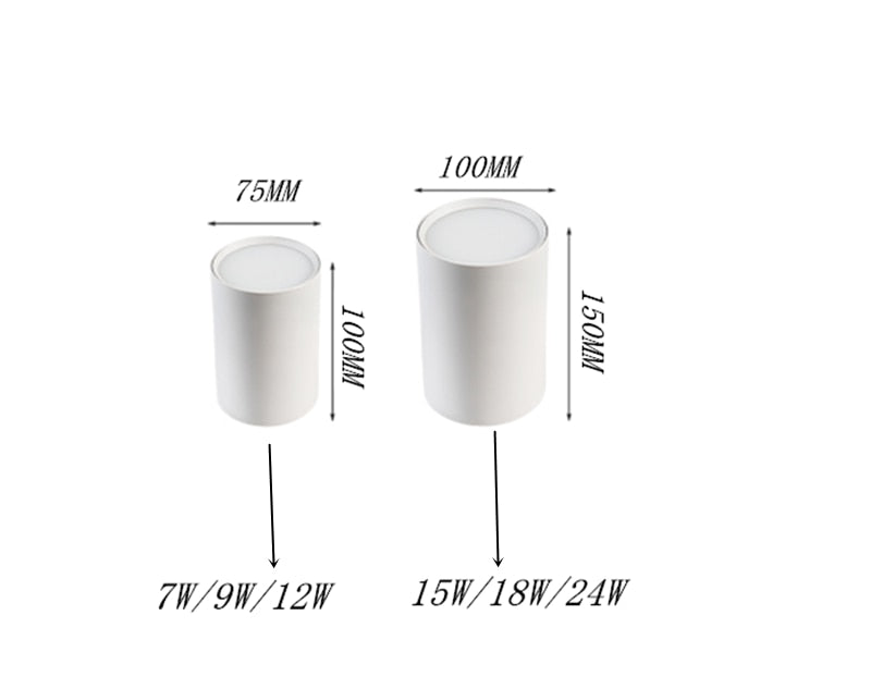Dimmable Surface Mounted Aluminum LED Downlights 7W 9W 12W 15W 18W 24W SMD5730 Chip COB Ceiling Spot Lights AC85~265V
