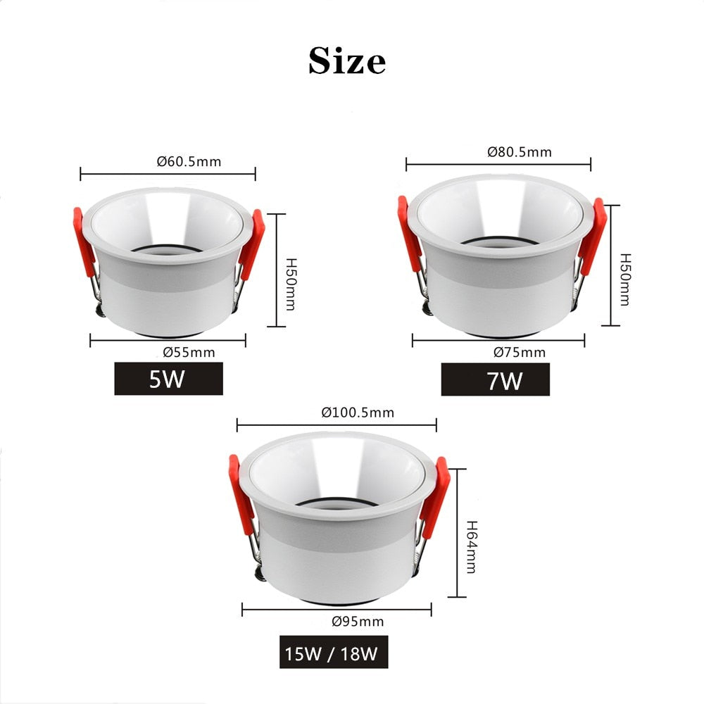 Anti Glare COB LED Downlight Spot Light Led 220V 110V Ceiling Recessed Lamp 18w 15w Down Light For Bedroom Kitchen Indoor Lights