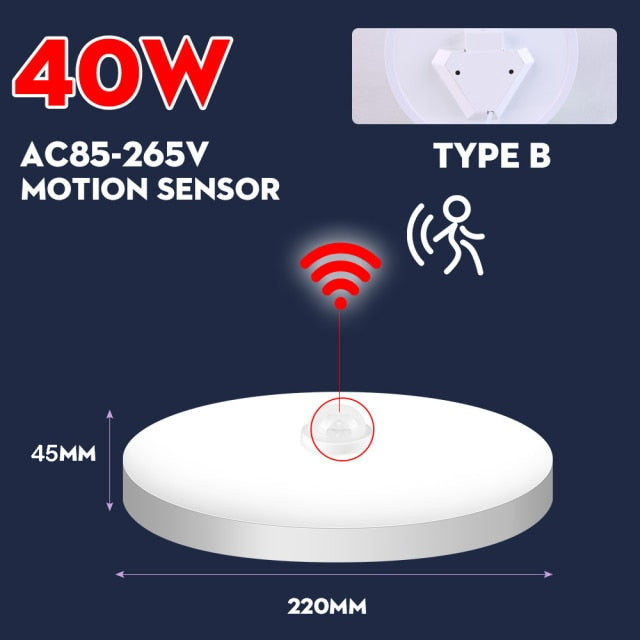 Motion Sensor Led Ceiling Light Fixtures Surface Mounted Ceiling Lamp 12W 18W 30W 50W Panel Night Light 220V For Home Bedroom