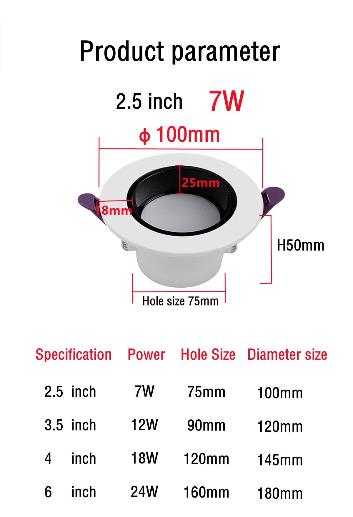 High CRI Deep Anti-glare Led Downlight Narrow Embedded Ultra-thin 9W 12W 18W 24W Led Ceiling Spotlight Aluminum Downlights